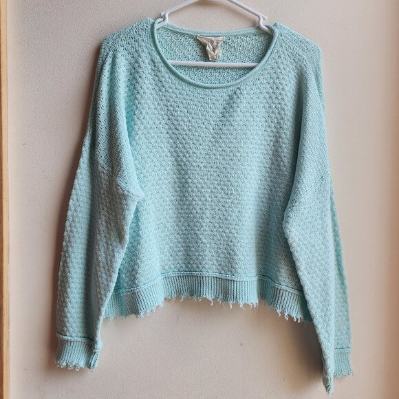 Fantastic Fawn Mint Scoop Neck Fringe Sweater Size Medium - Picture 6 of 13